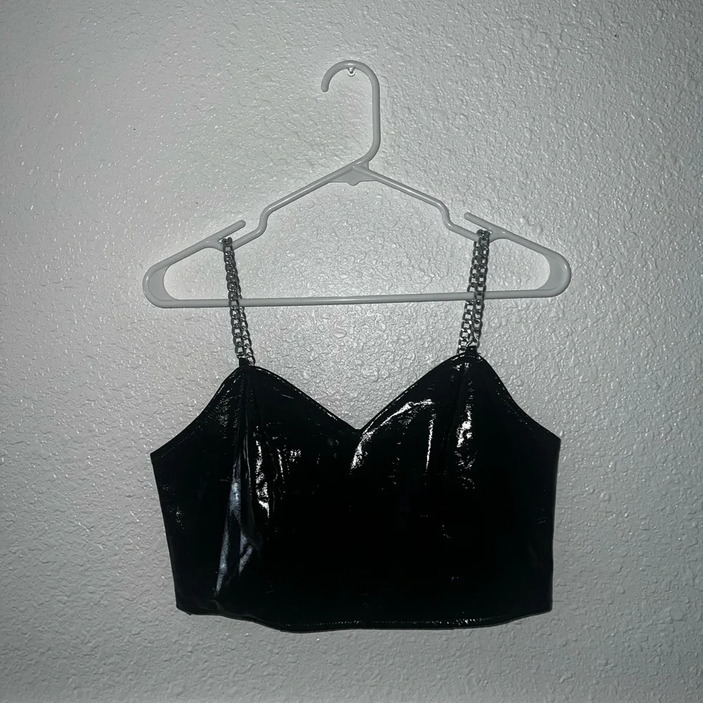 chain straps leather cami top - Picture 2 of 2